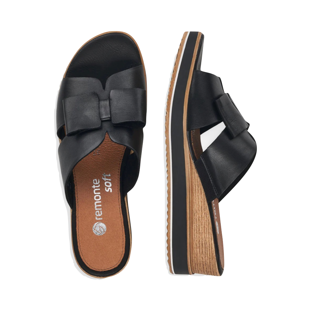 Top-down and side view of Remonte Jerilyn 56 Bow Side Sandal for women.