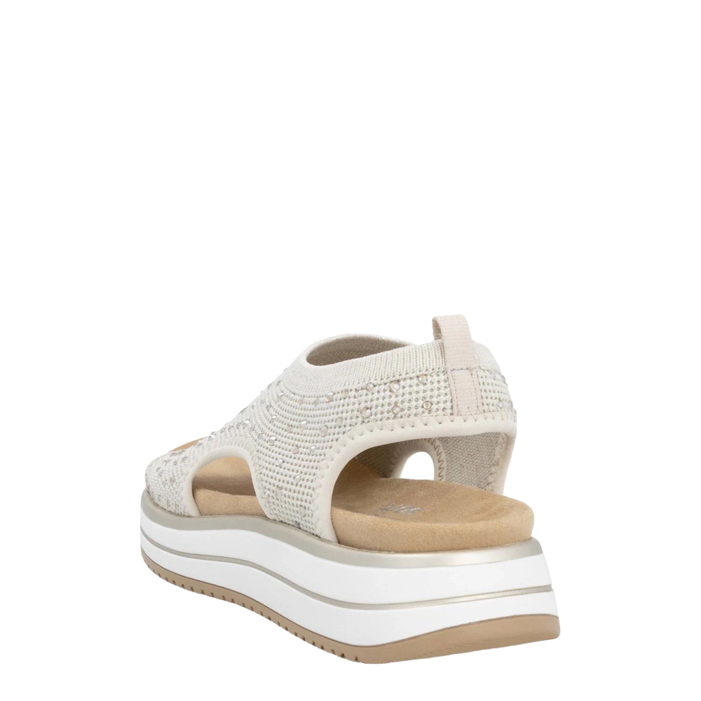 Heel view of Remonte Jocelyn 55 Slip On Stretch Sandal for women.