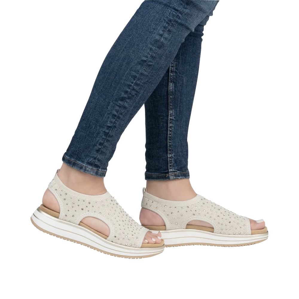 Model view of Remonte Jocelyn 55 Slip On Stretch Sandal for women.