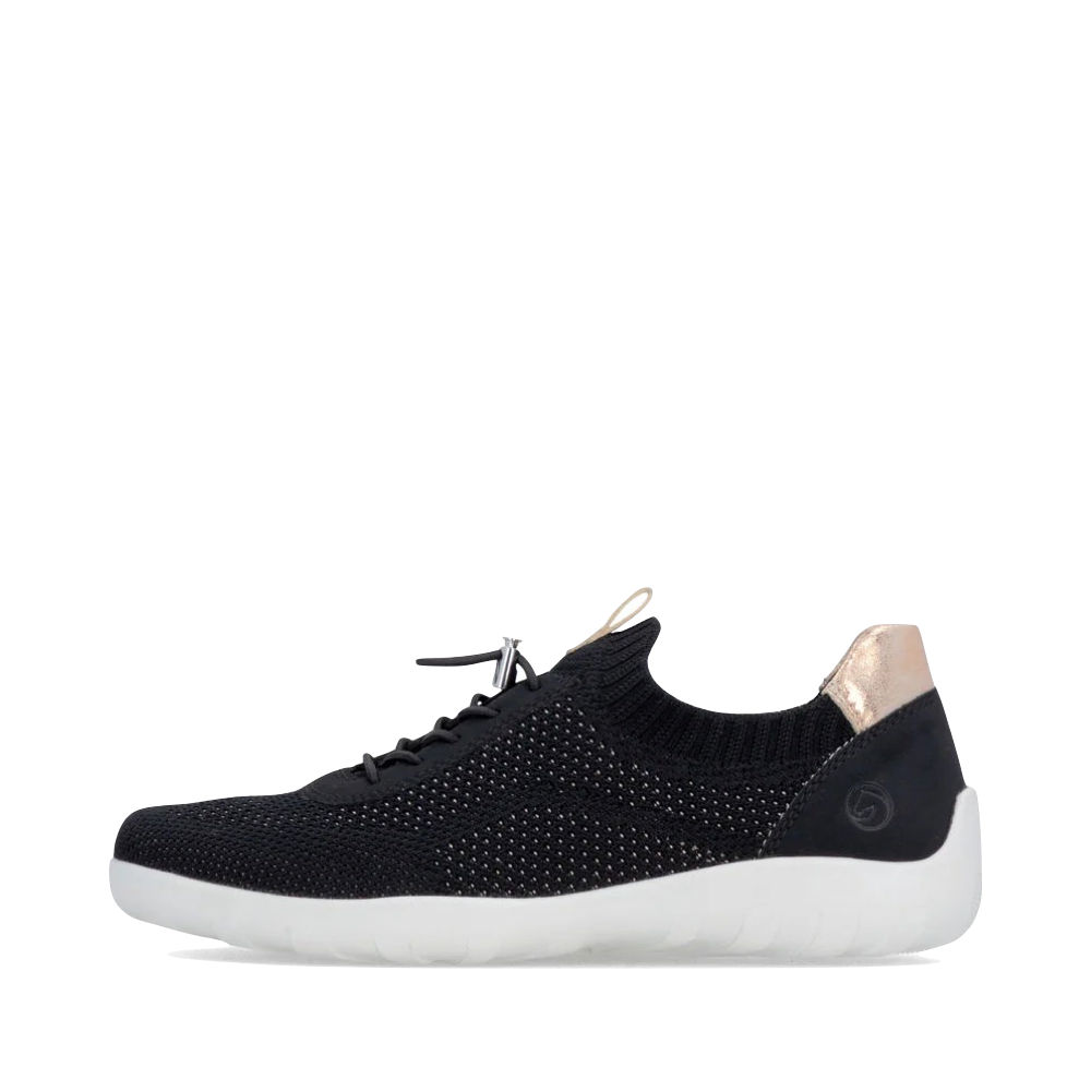 Side (left) view of Remonte Liv 20 Knit Sneaker for women.