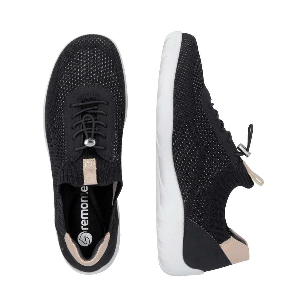 Top-down and side view of Remonte Liv 20 Knit Sneaker for women.