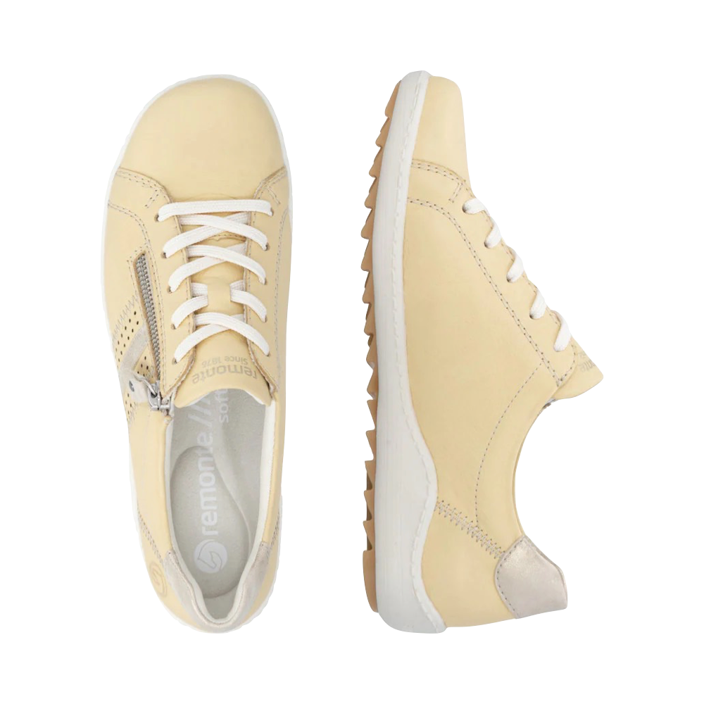 Top-down and side view of Remonte Liv 32 Side Zip Lace Sneakers for women.