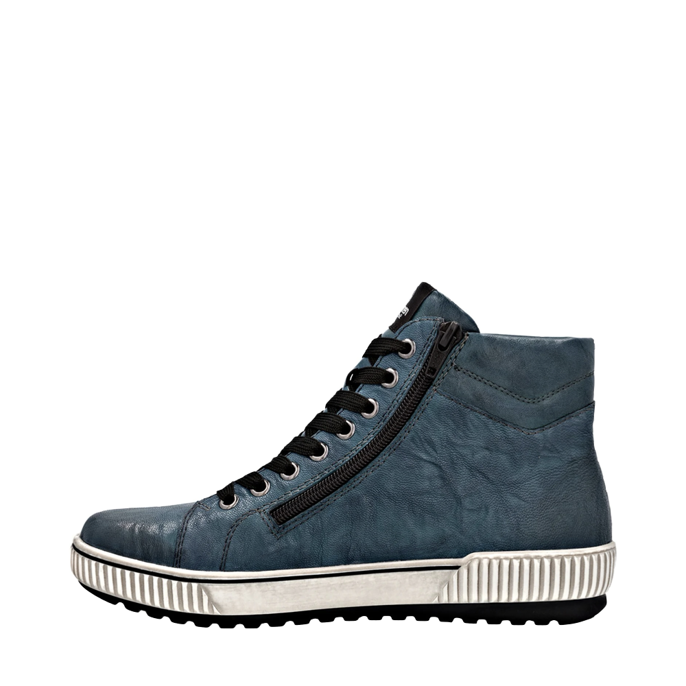 Side (left) view of Remonte Maditta 72 Mid Double Side Zip Lace Waterproof Boot for women.