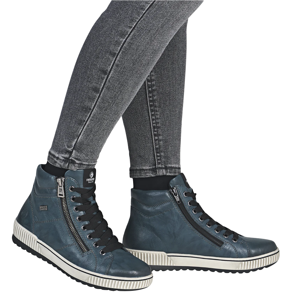 Model view of Remonte Maditta 72 Mid Double Side Zip Lace Waterproof Boot for women.