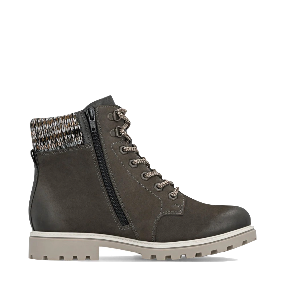 Side (right) view of Remonte Samira 87 Side Zip Waterproof Lace Boot for women.
