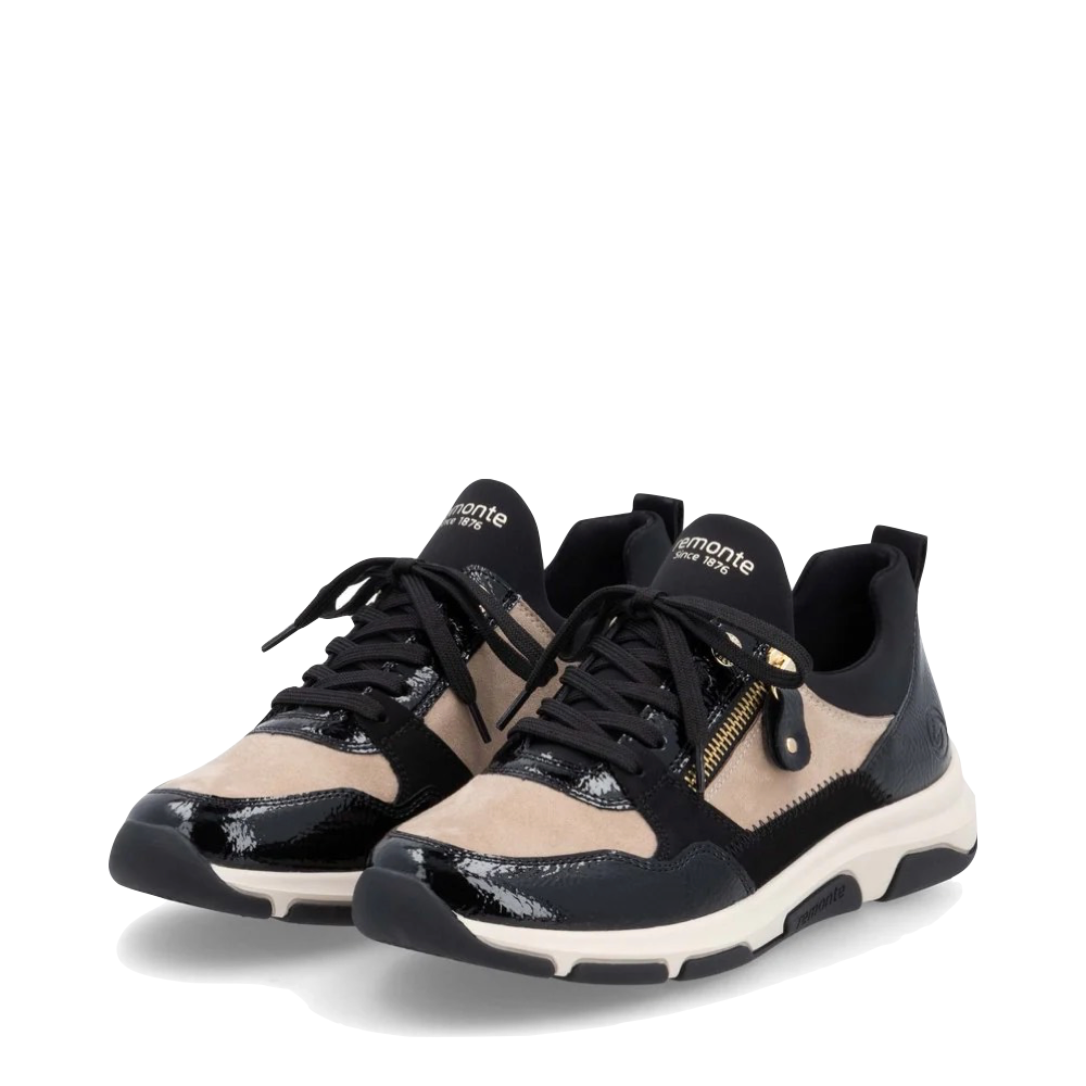 Mudguard and Toe view of Remonte Soraya 02 Side Zip Lace Sneaker for women.