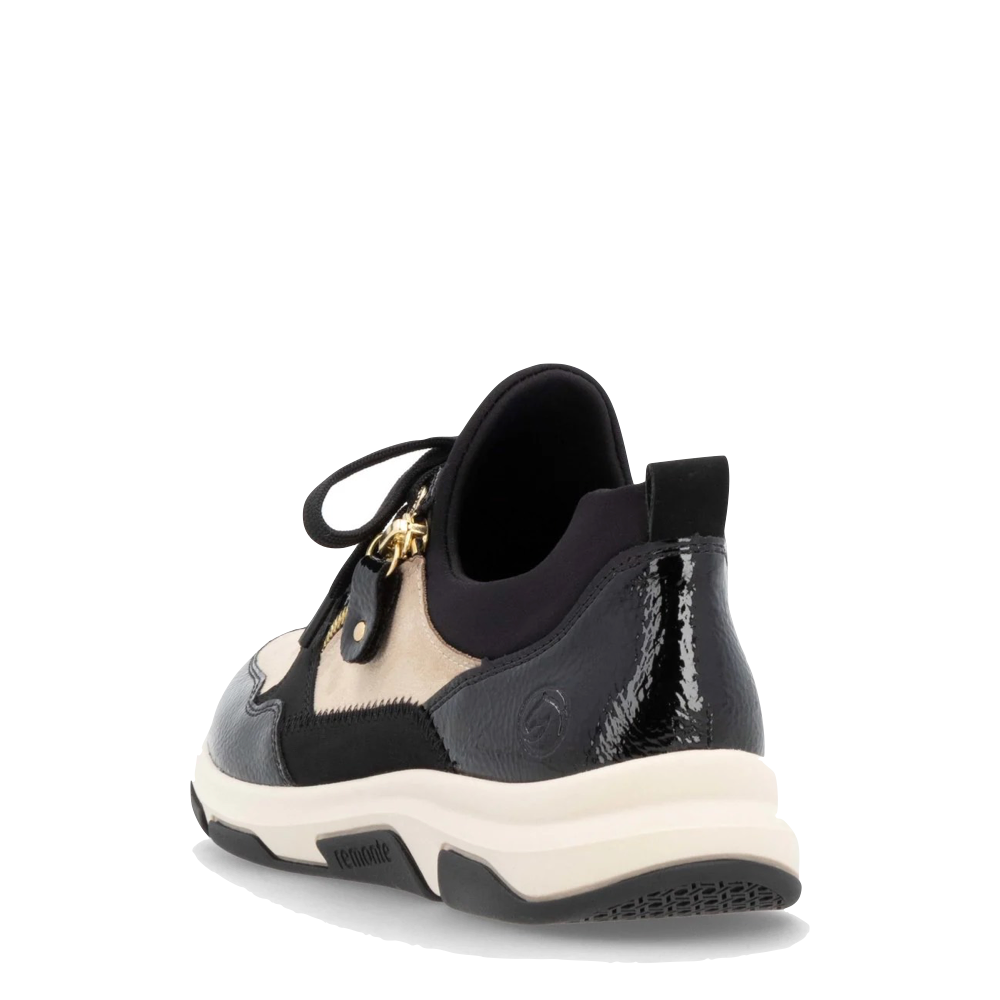 Heel view of Remonte Soraya 02 Side Zip Lace Sneaker for women.