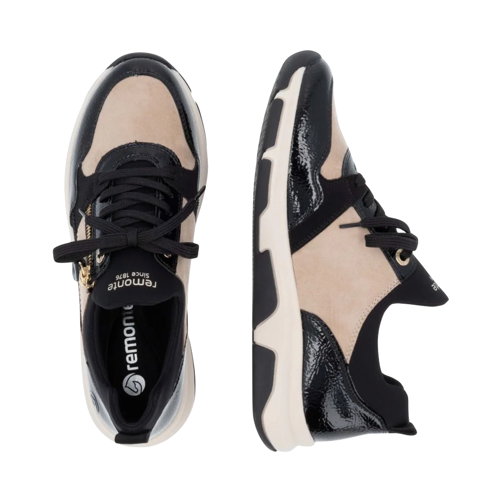 Top-down and side view of Remonte Soraya 02 Side Zip Lace Sneaker for women.
