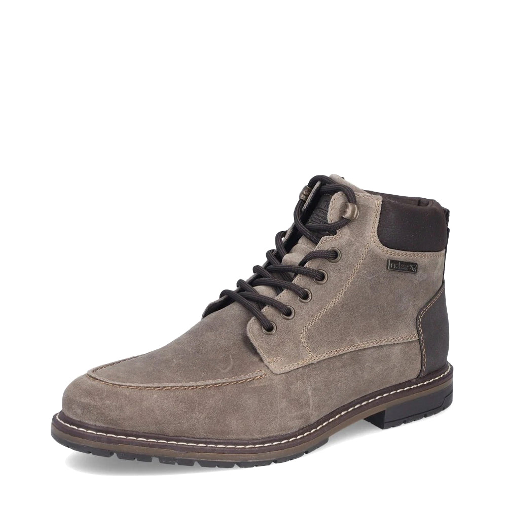 Toe view of Rieker Dimitri 44 Side Zip Lace Suede Boot for men.