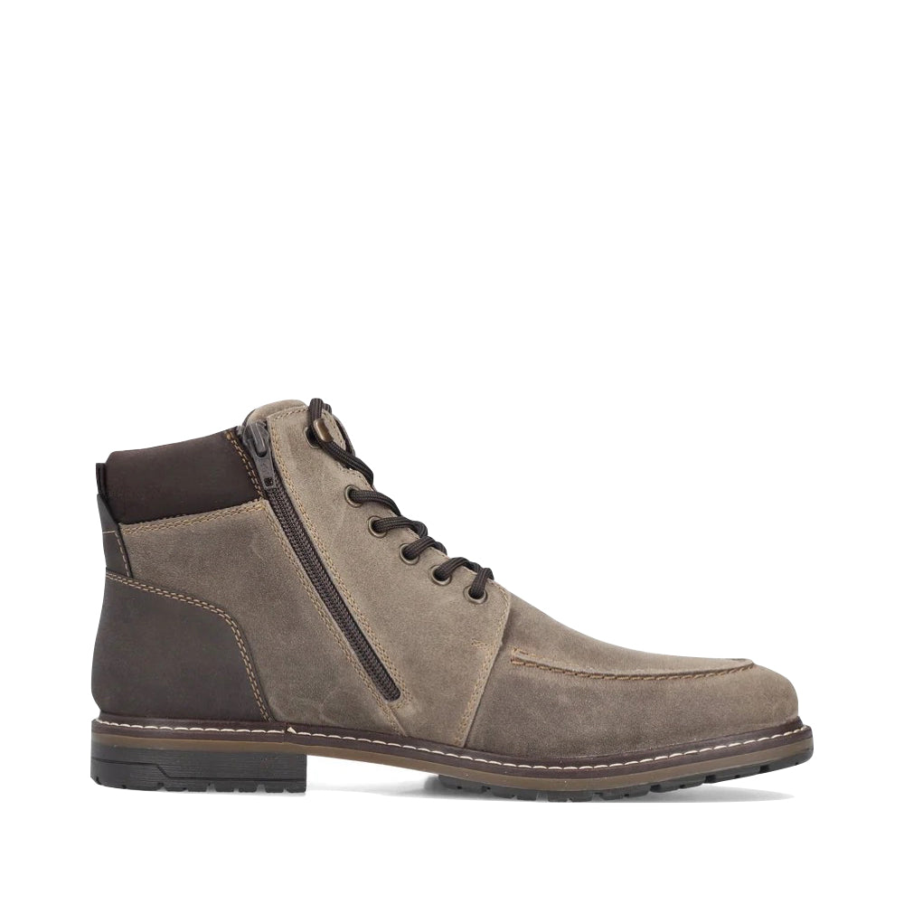 Side (right) view of Rieker Dimitri 44 Side Zip Lace Suede Boot for men.