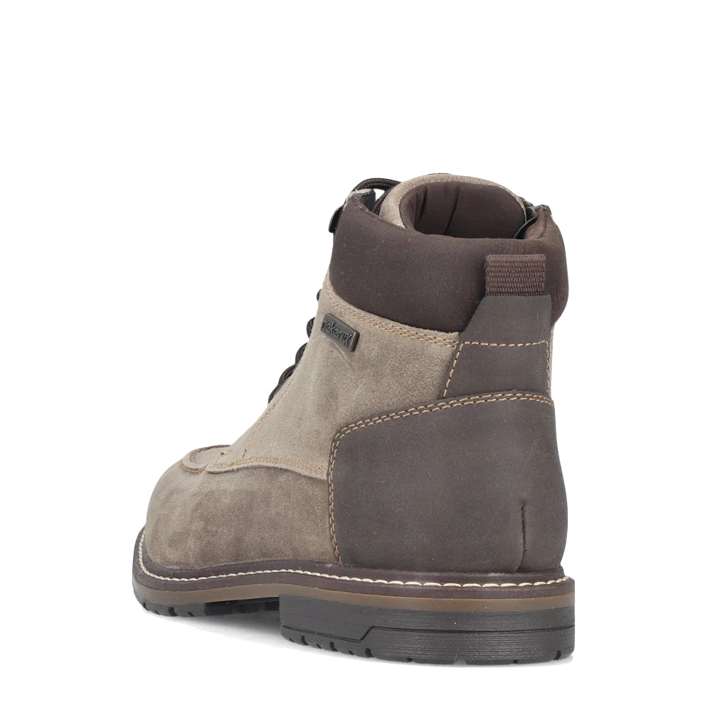 Heel view of Rieker Dimitri 44 Side Zip Lace Suede Boot for men.