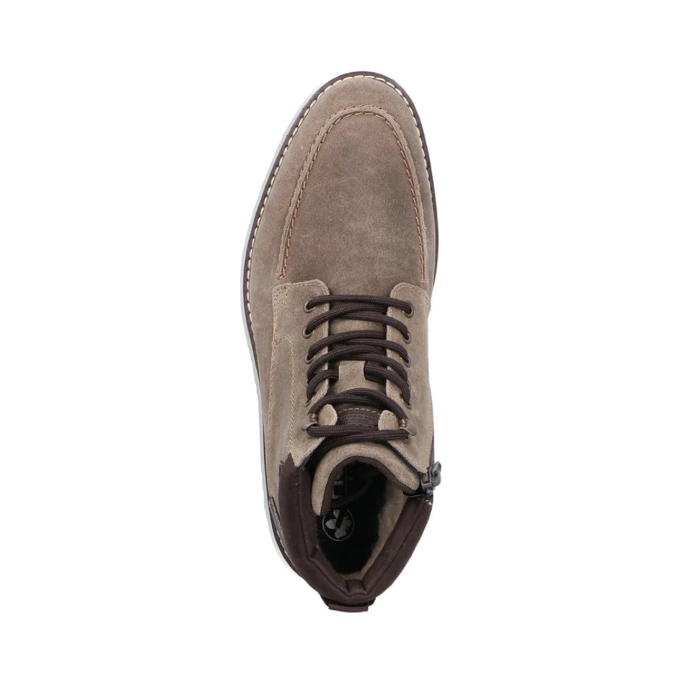 Top-down view of Rieker Dimitri 44 Side Zip Lace Suede Boot for men.
