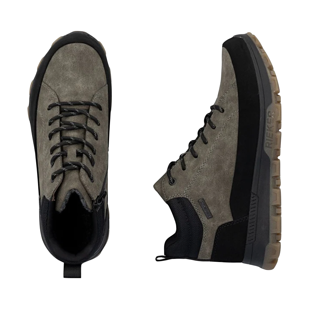 Top-down and side view of Rieker Finn 08 Waterproof Hiker Boot for men.