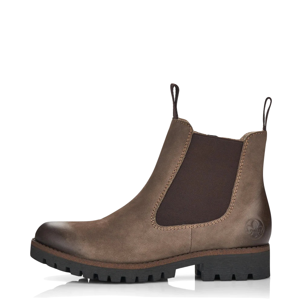 Rieker Women's 70 Chelsea Side Zip Suede Boot in Mud Brown â V&A Bootery INC