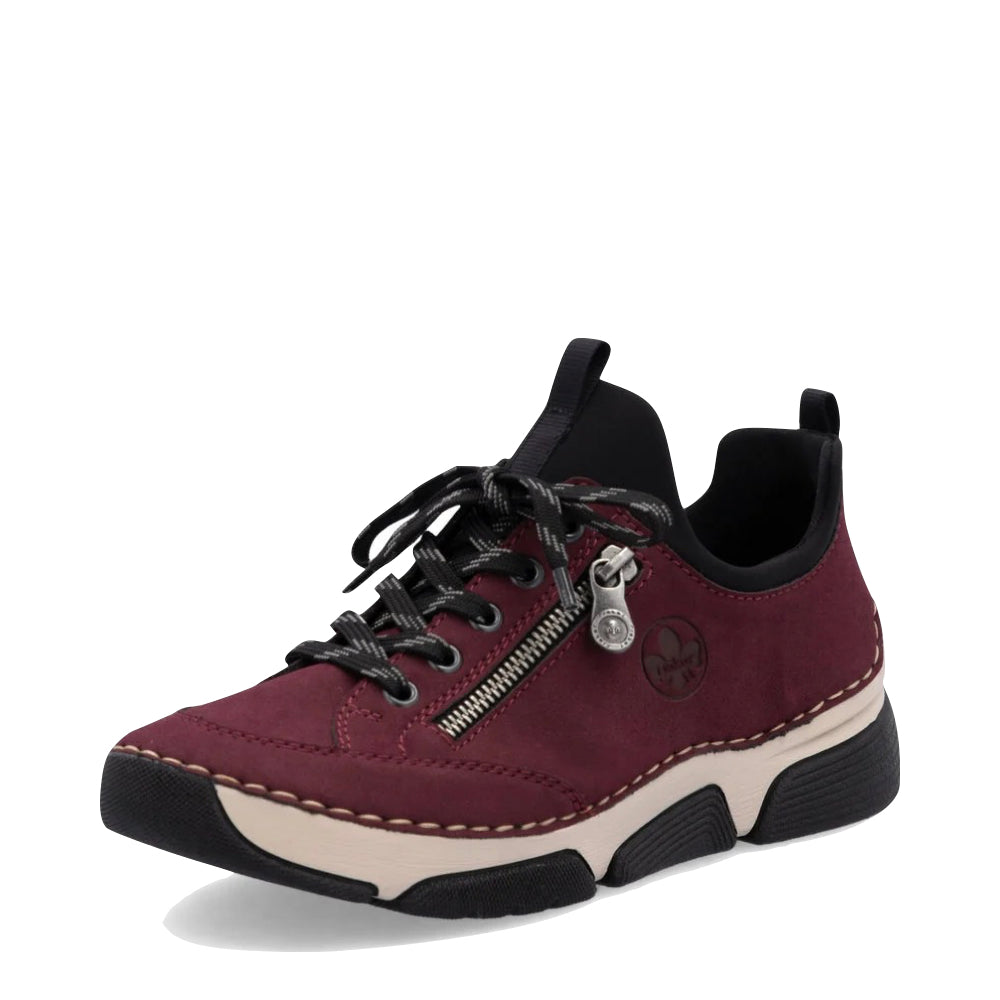 Mudguard and Toe view of Rieker Angela 73 Zip Lace Sneaker for women.