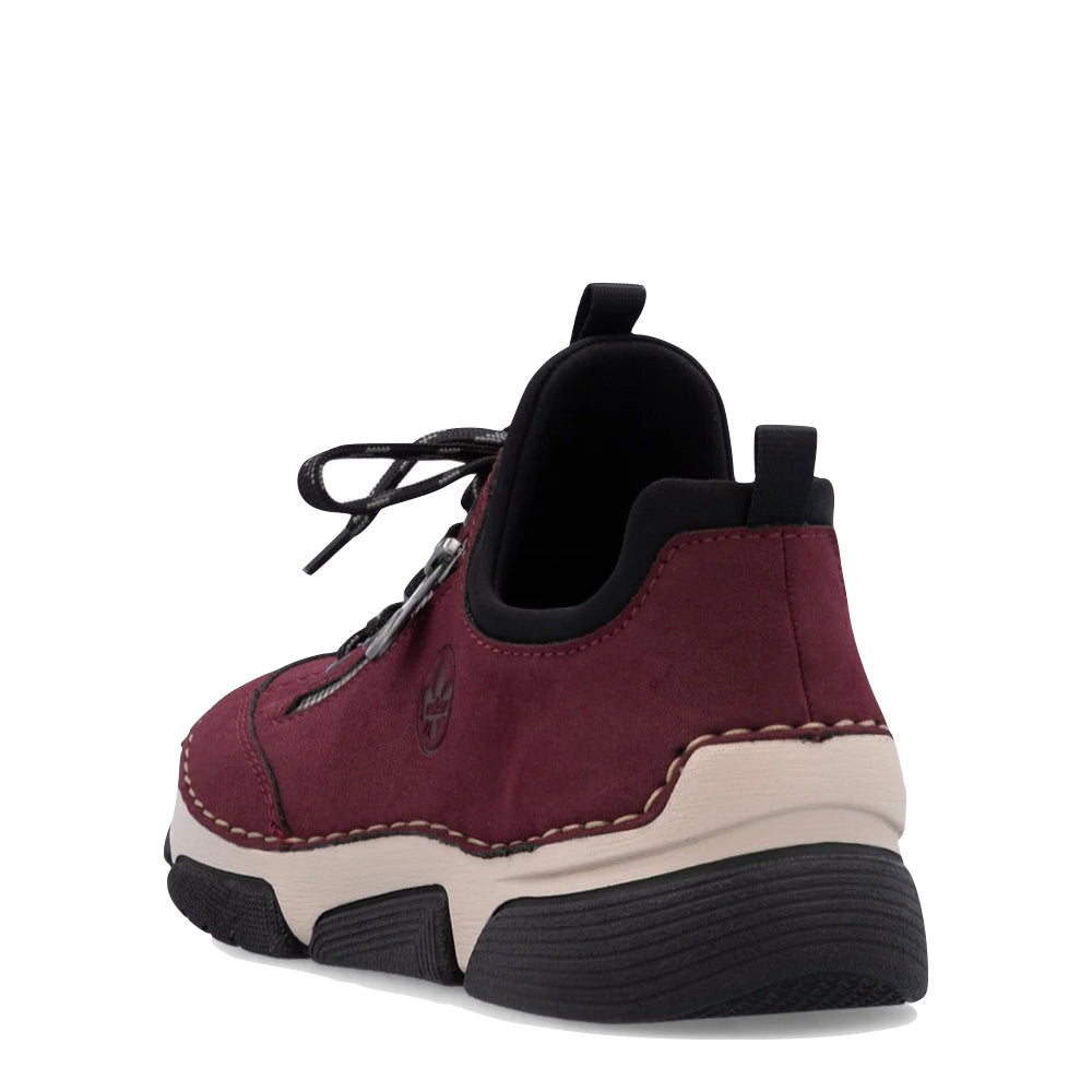 Heel view of Rieker Angela 73 Zip Lace Sneaker for women.