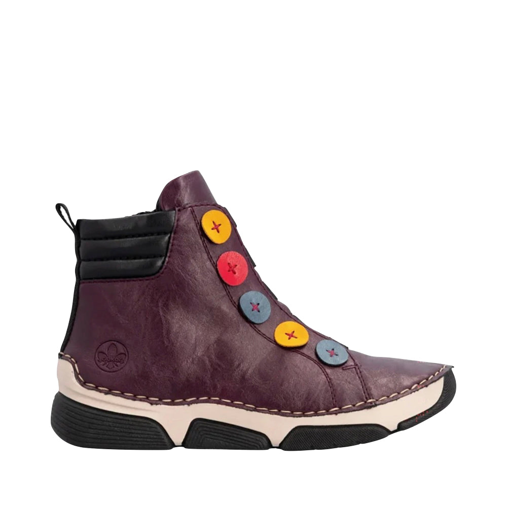 Side (right) view of Rieker Angela 77 Side Zip Boot for women.