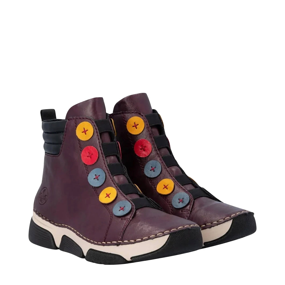Mudguard and Toe view of Rieker Angela 77 Side Zip Boot for women.