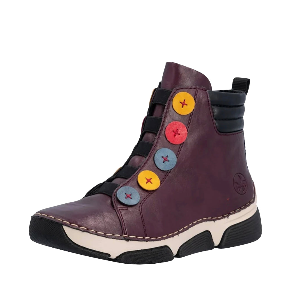 Mudguard and Toe view of Rieker Angela 77 Side Zip Boot for women.