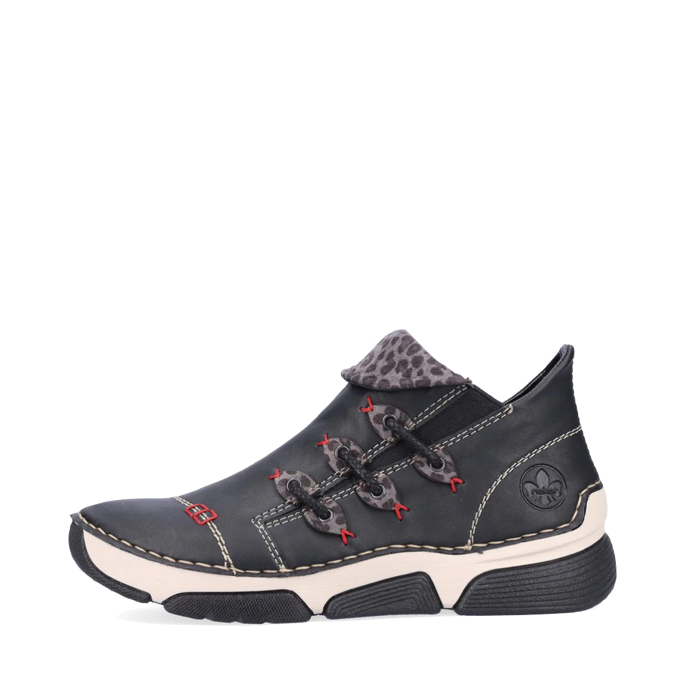 Side (left) view of Rieker Angela 83 Side Zip Low Boot for women.