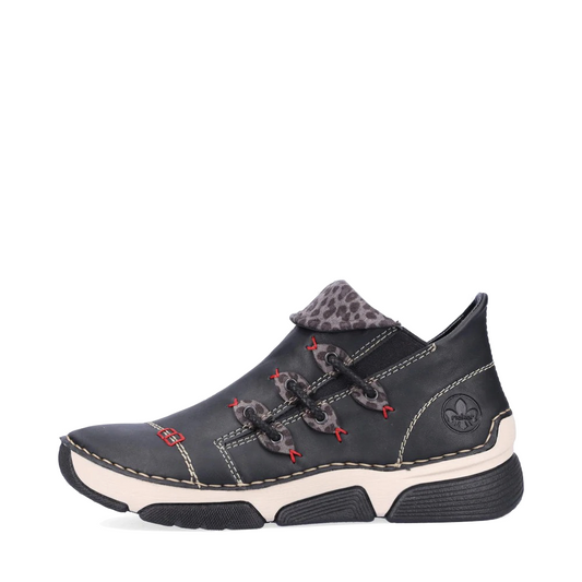 Side (left) view of Rieker Angela 83 Side Zip Low Boot for women.