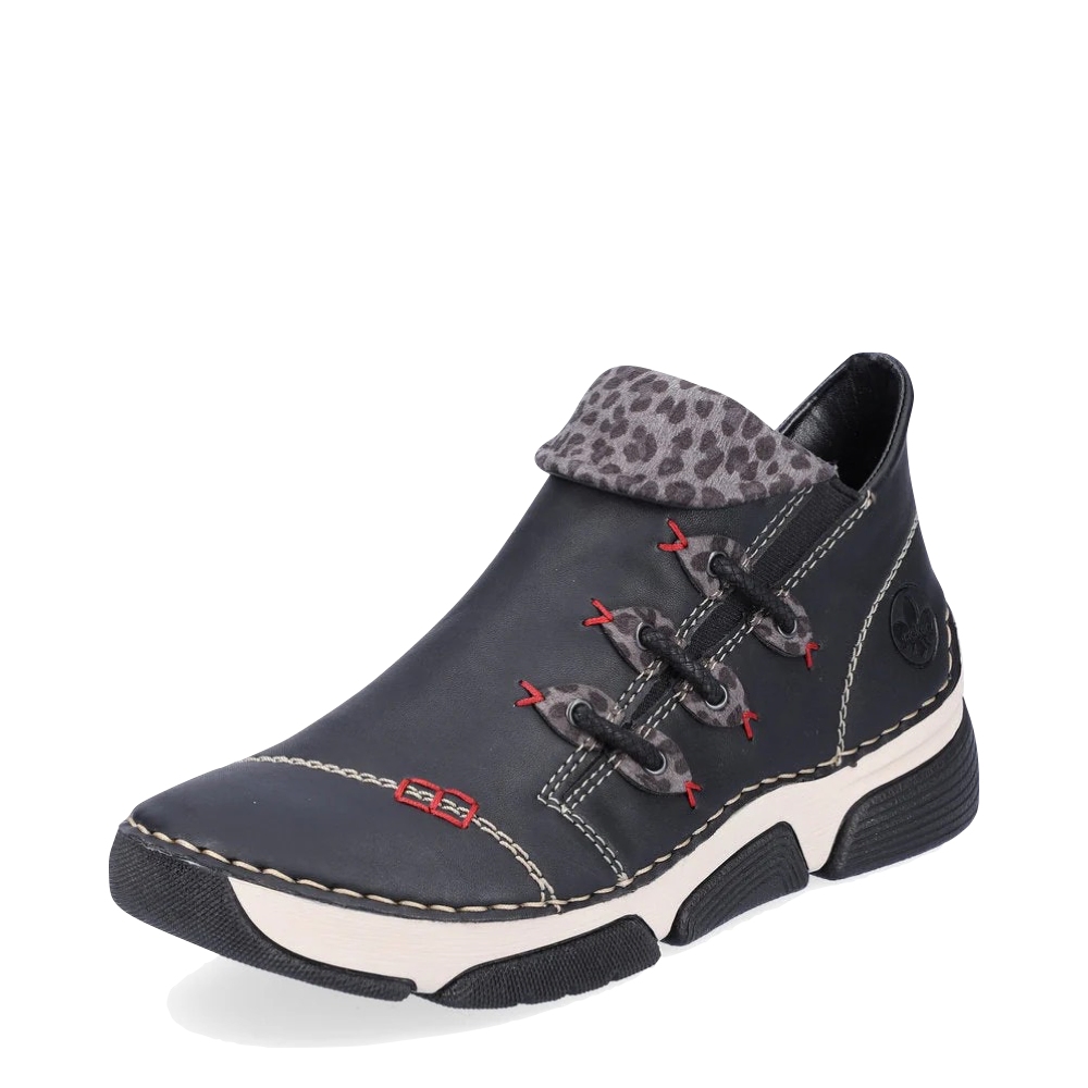 Mudguard and Toe view of Rieker Angela 83 Side Zip Low Boot for women.