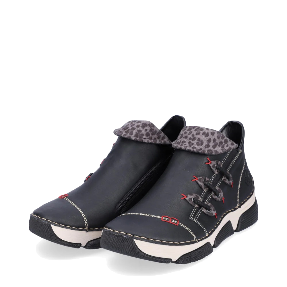 Mudguard and Toe view of Rieker Angela 83 Side Zip Low Boot for women.