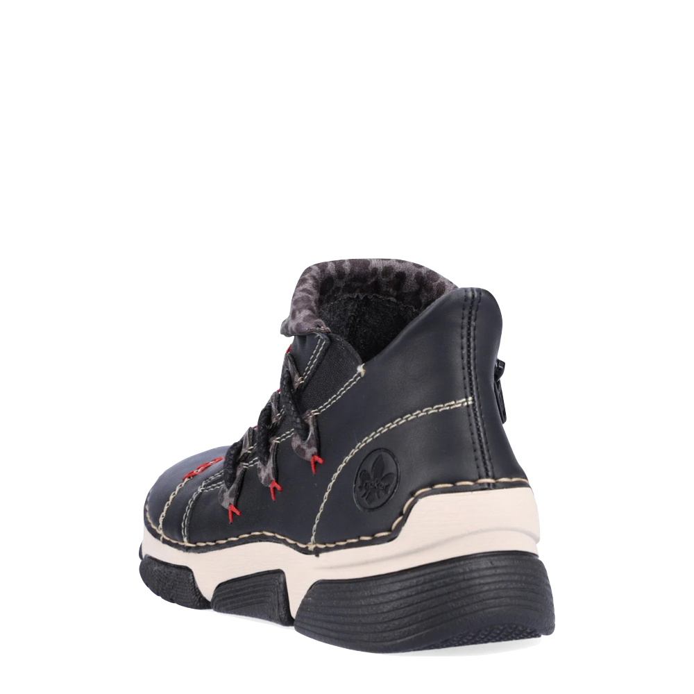 Heel view of Rieker Angela 83 Side Zip Low Boot for women.