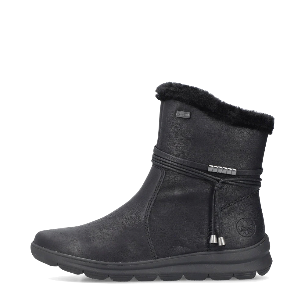 Side (left) view of Rieker Berta 70 Side Zip Waterproof Boot for women.