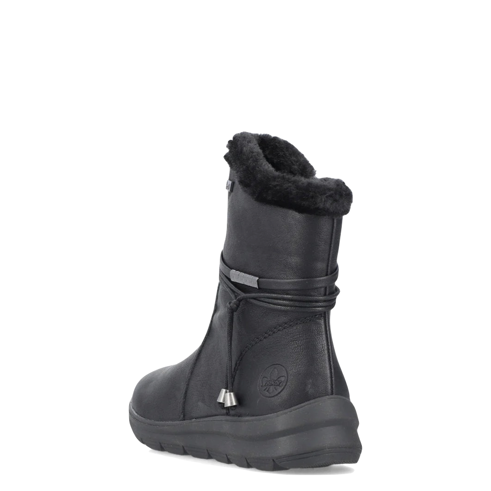 Heel view of Rieker Berta 70 Side Zip Waterproof Boot for women.