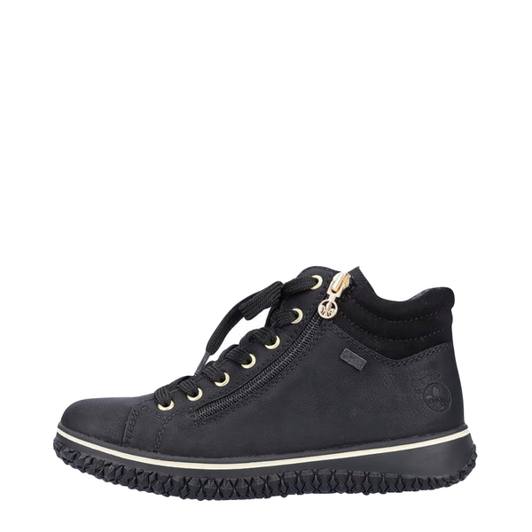 Rieker Women's Cordula 63 Low Zip Lace Waterproof Boot in Black