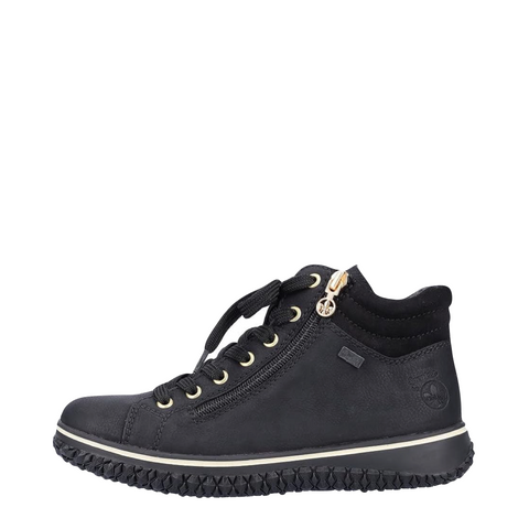 Rieker Women's Cordula 63 Low Zip Lace Waterproof Boot in Black