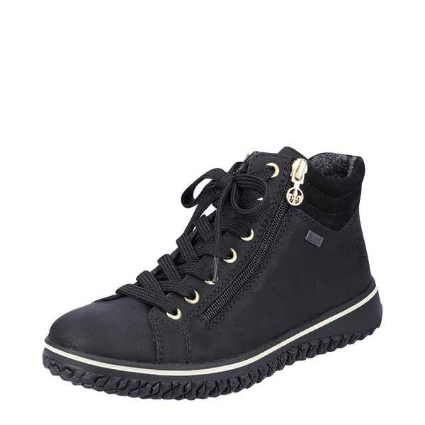 Rieker Women's Cordula 63 Low Zip Lace Waterproof Boot in Black