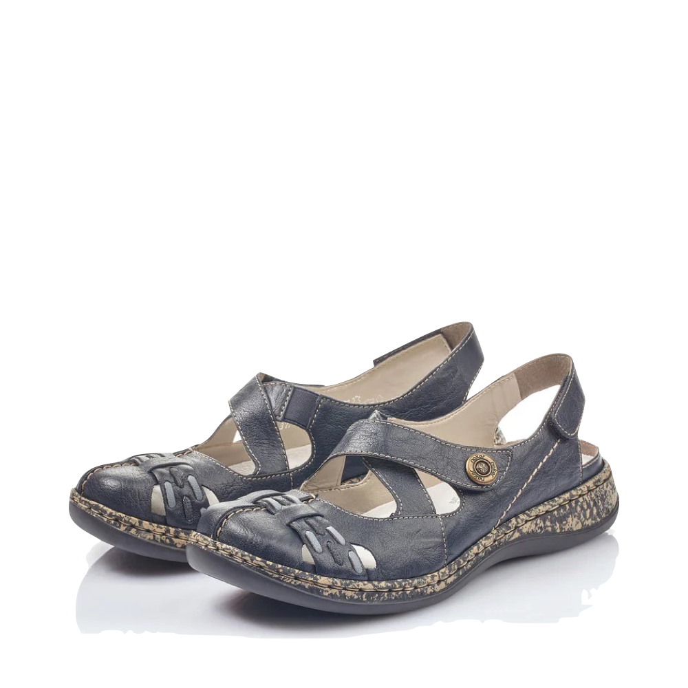 Mudguard and Toe view of Rieker Daisy 77 Cross Strap Mary Jane for women.