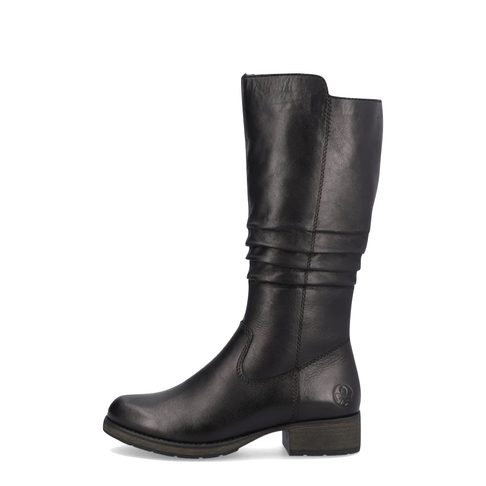 Rieker Women's Faith 63 Tall Leather Side Zip Boot in Black