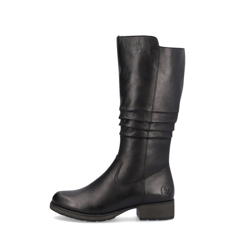 Rieker Women's Faith 63 Tall Leather Side Zip Boot in Black