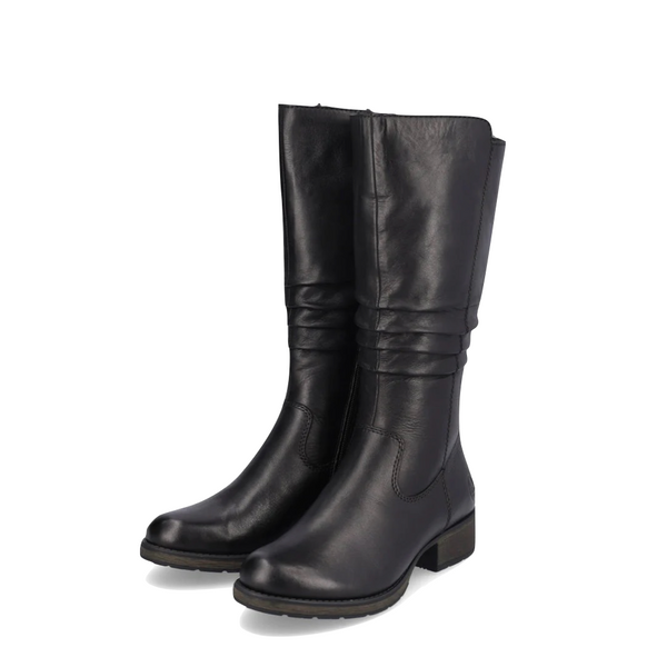 Rieker Women's Faith 63 Tall Leather Side Zip Boot in Black