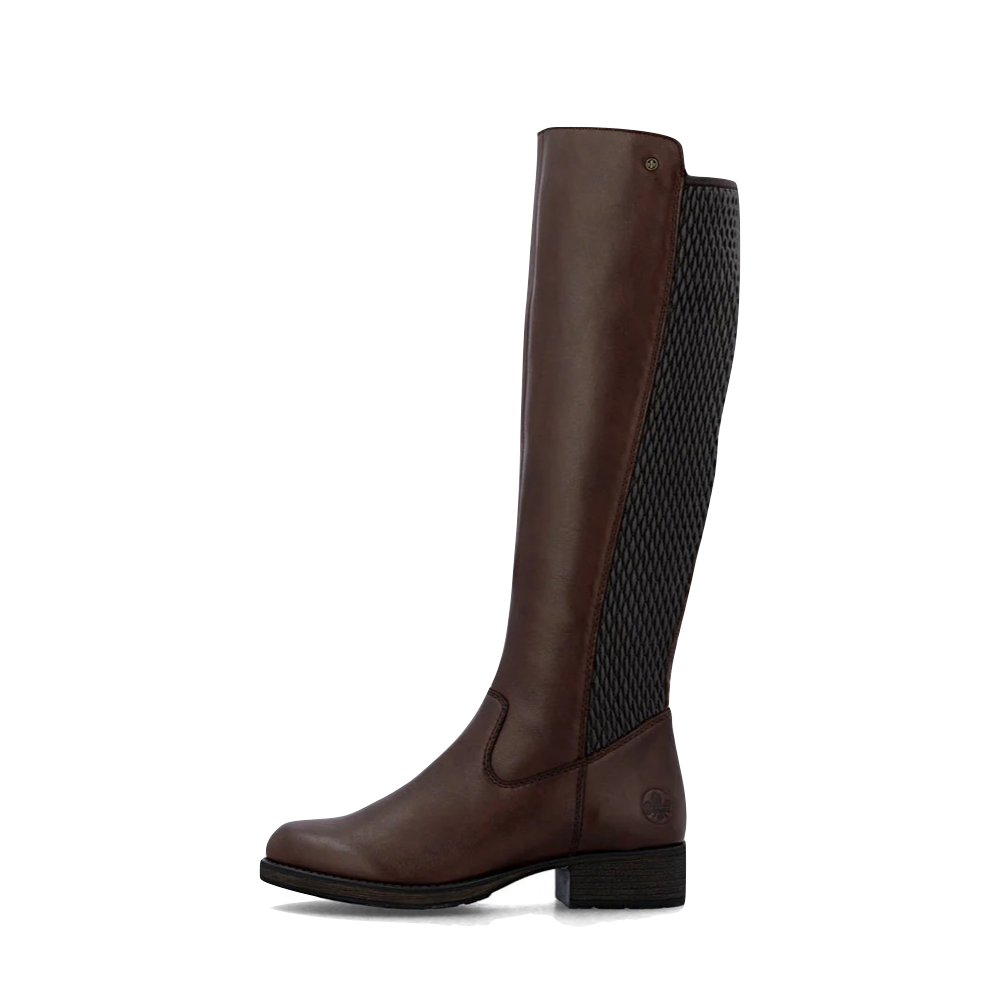 Side (left) view of Rieker Faith 91 Tall Side Zip Leather Boot for women.