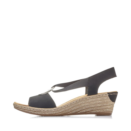 Side (left) view of Rieker Fanni H6 Wedge Sandal for women.