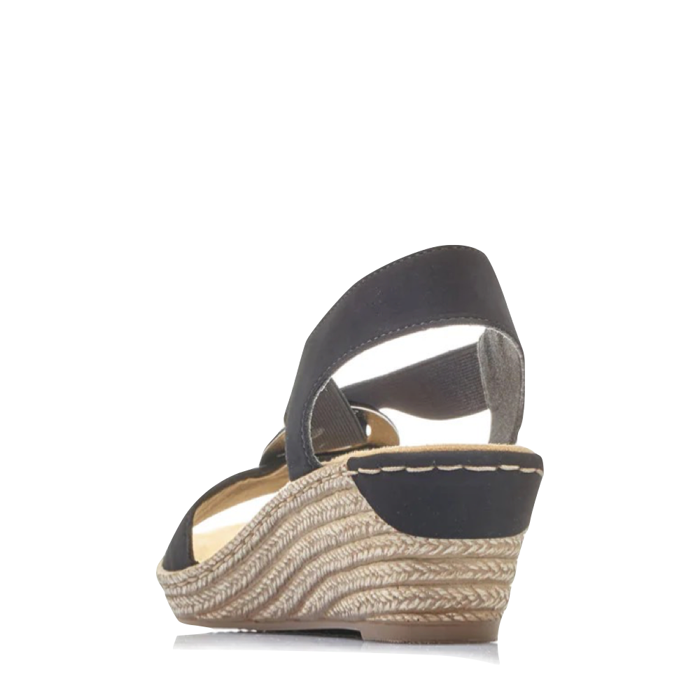 Heel view of Rieker Fanni H6 Wedge Sandal for women.