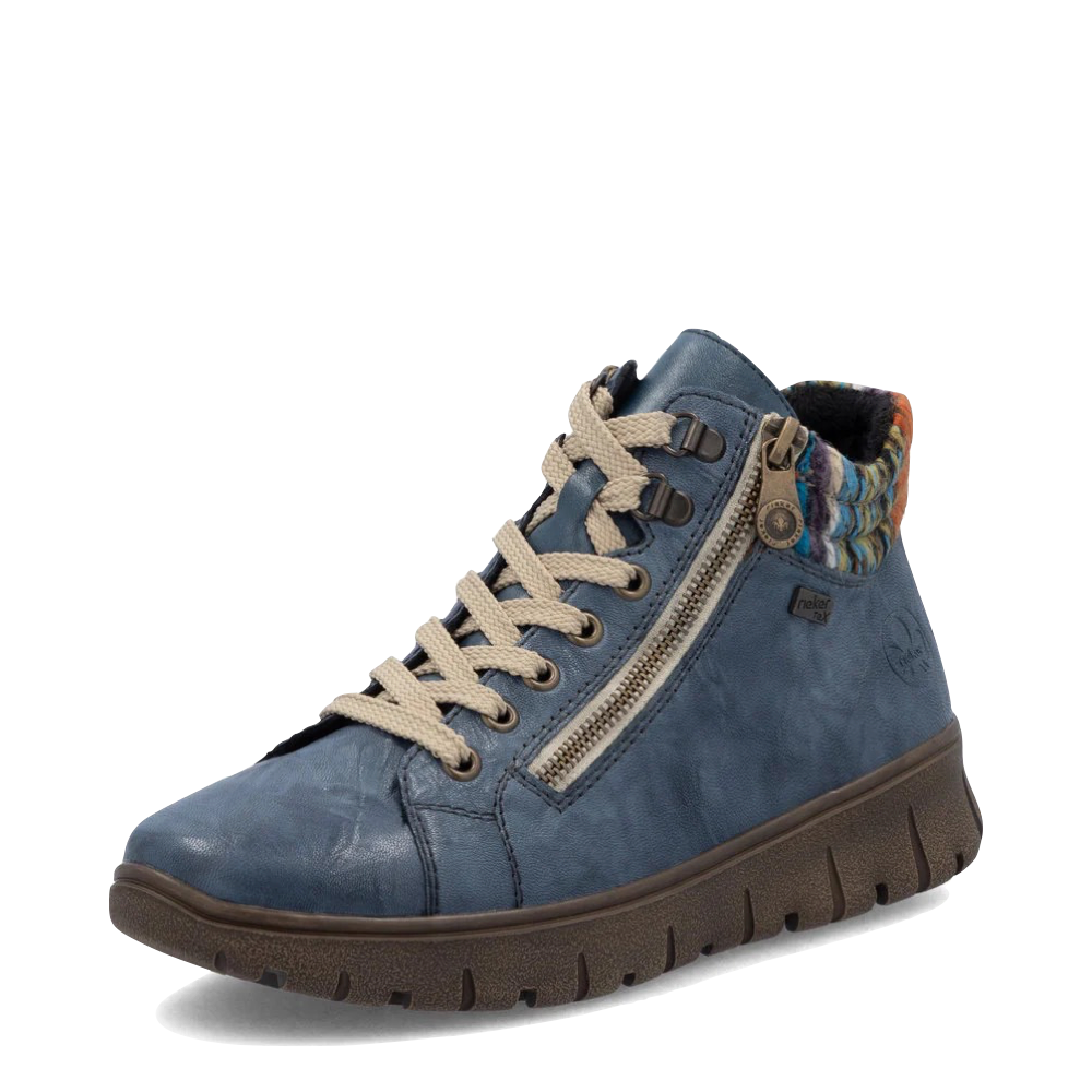 Toe view of Rieker Heike 05 Double Side Zip Waterproof Lace Boot for women.