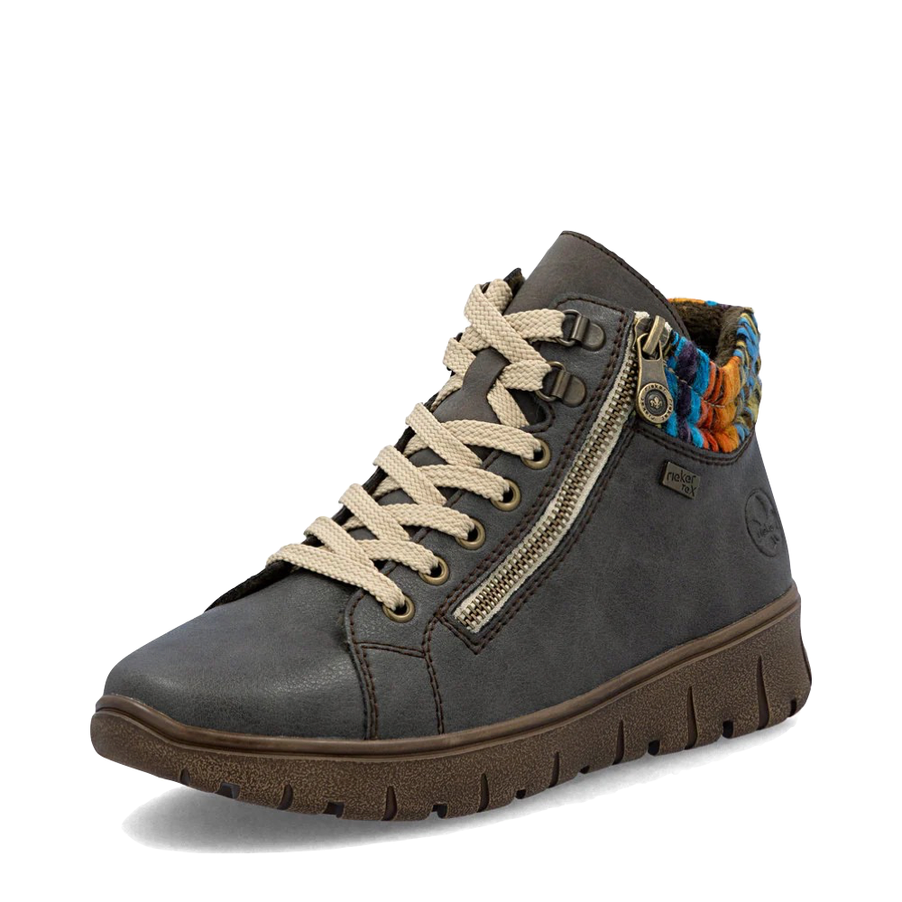 Toe view of Rieker Heike 05 Mid Side Zip Lace Waterproof Boot for women.