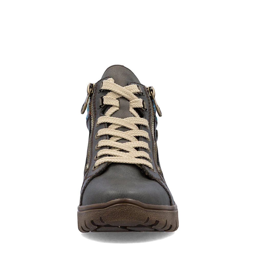 Front view of Rieker Heike 05 Mid Side Zip Lace Waterproof Boot for women.