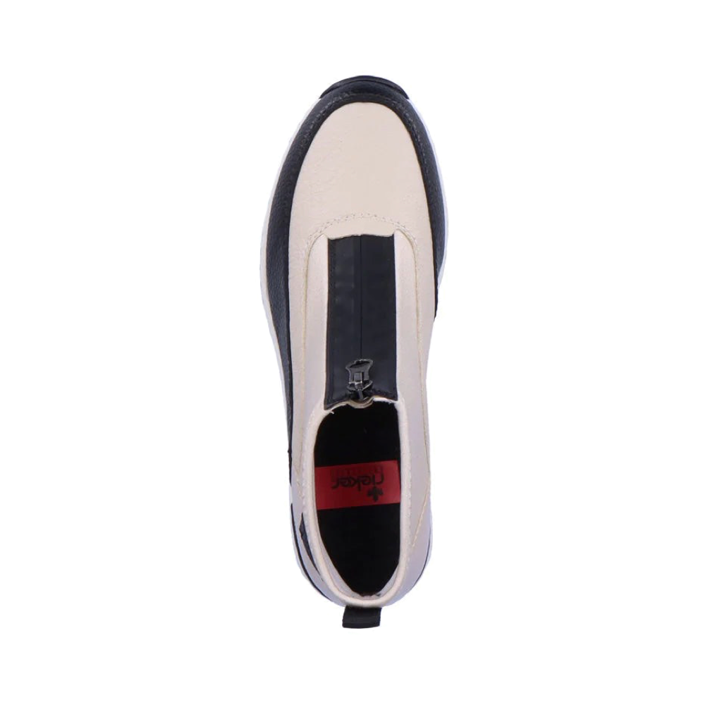 Top-down view of Rieker Kitty 52 Front Zip Wedge Boot for women.