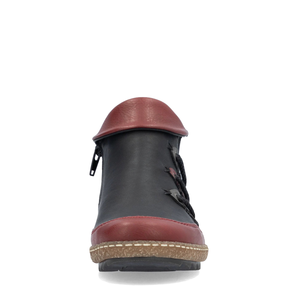 Front view of Rieker Liv 82 Low Side Zip Boot for women.