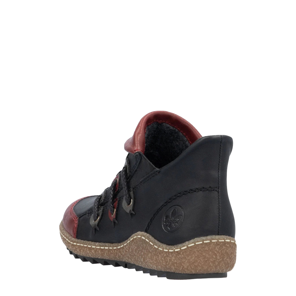 Heel view of Rieker Liv 82 Low Side Zip Boot for women.