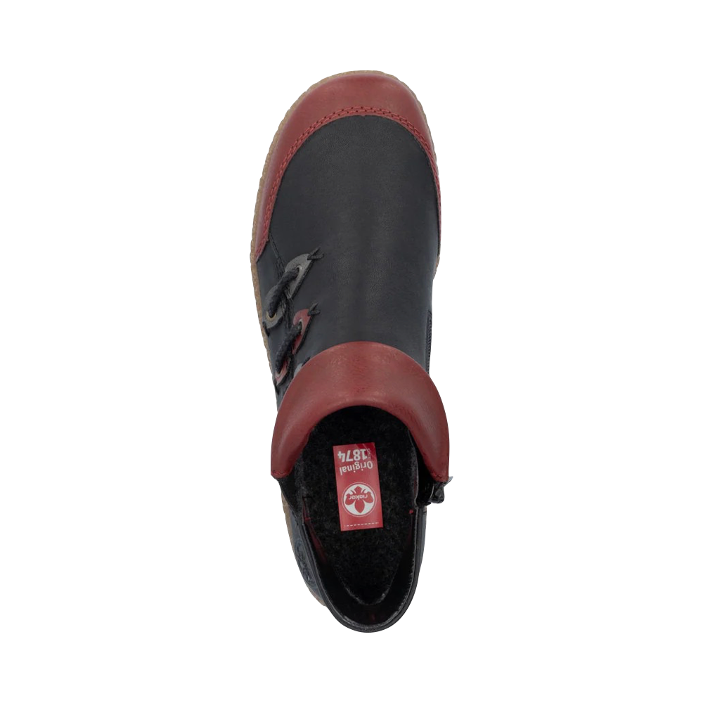 Top-down view of Rieker Liv 82 Low Side Zip Boot for women.