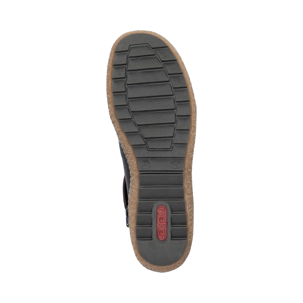 Bottom view of Rieker Liv 82 Low Side Zip Boot for women.