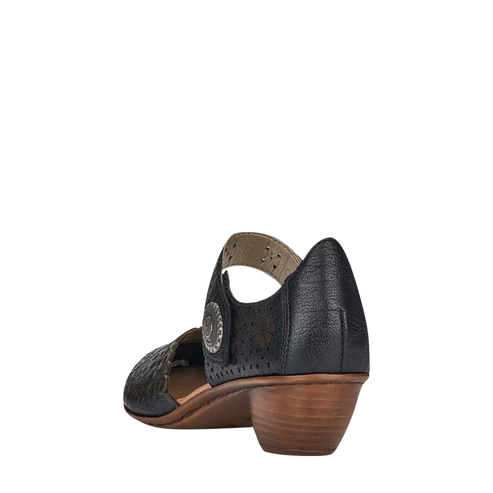Heel view of Rieker Mirjam 53 Heeled Mary Jane for women.