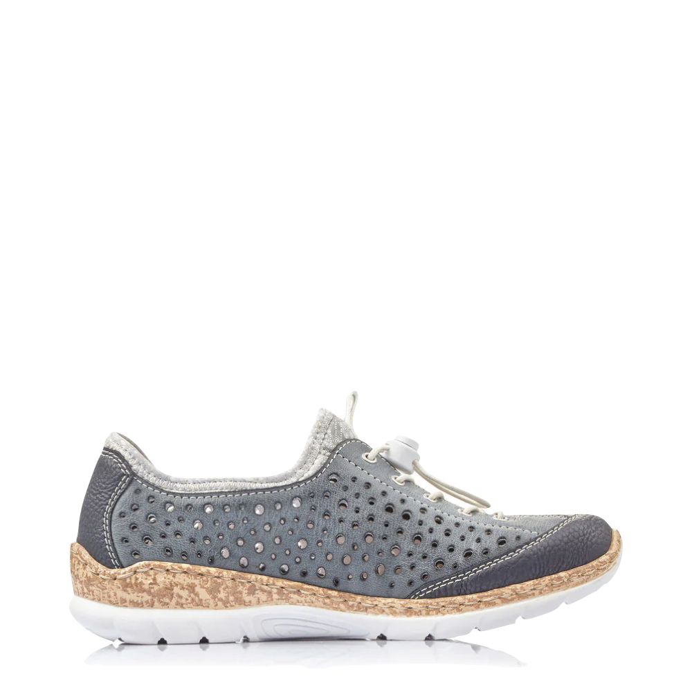 Side (right) view of Rieker Nikita P6 Bungee Shoe for women.